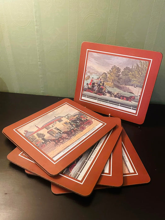 Set of 5 Vintage Mailod Stage Coach Table Mats