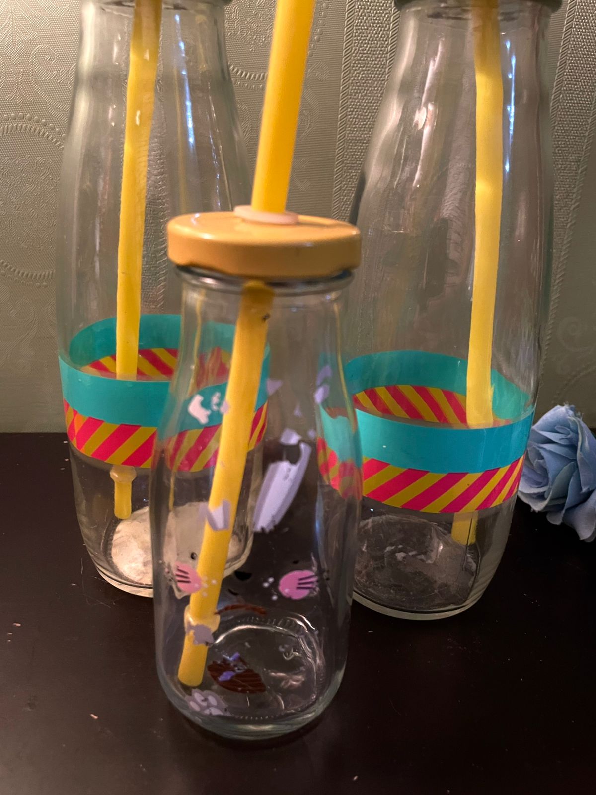 Set of 3 Glass Drinking Bottles with Straws – Reusable Milk Bottle Tumblers