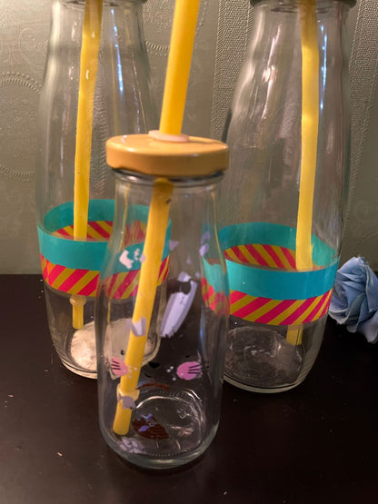 Set of 3 Glass Drinking Bottles with Straws – Reusable Milk Bottle Tumblers