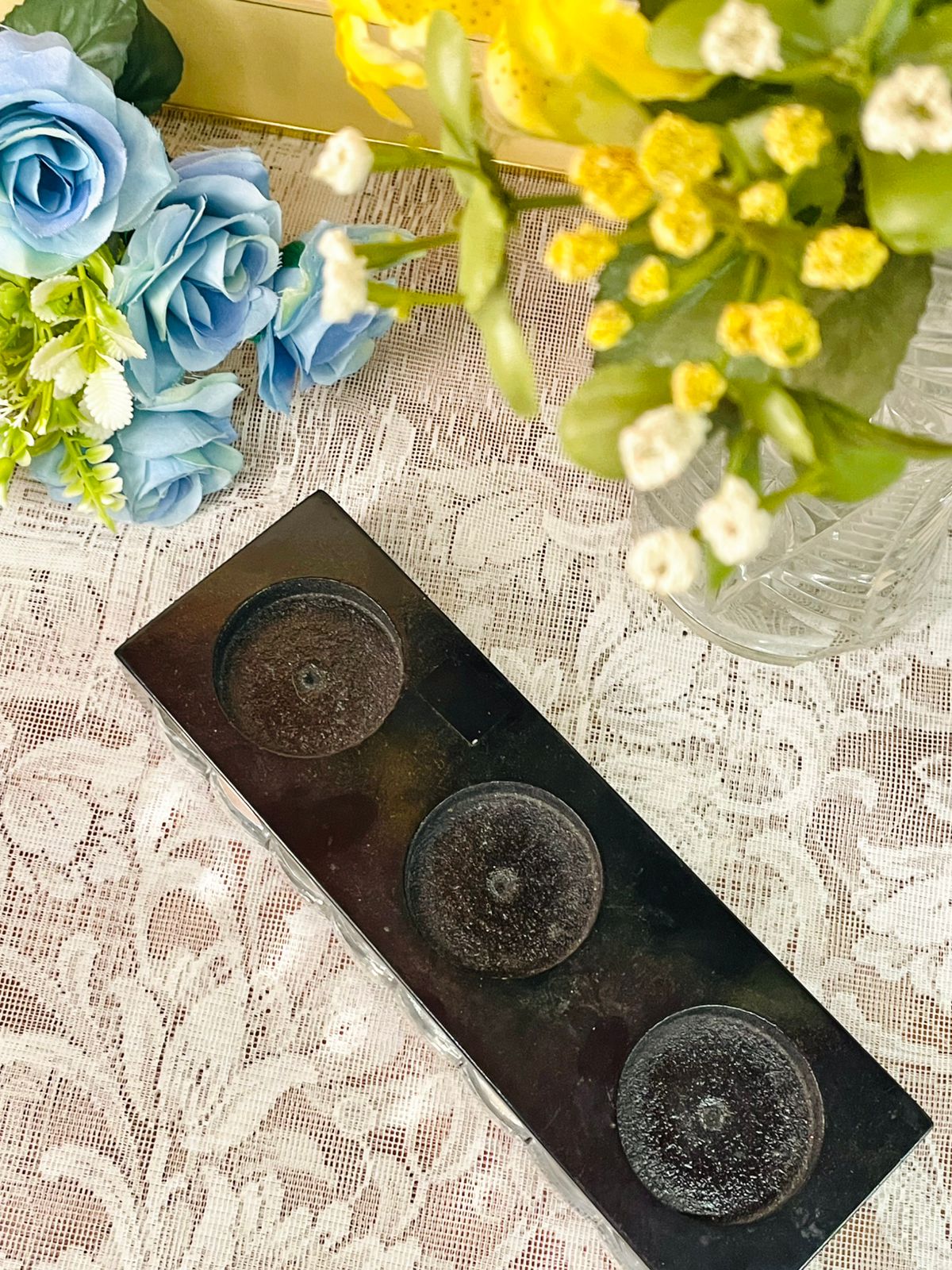 Rustic Triple Tea Light Candle Holder Tray