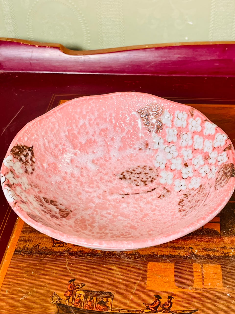 Pink Floral Textured Ceramic Serving Bowl – 6 Inch