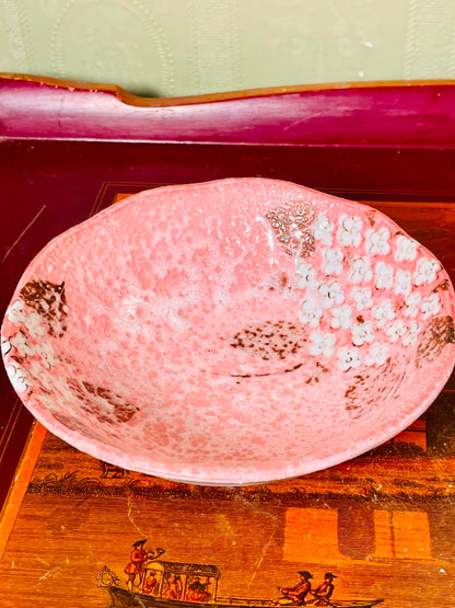 Pink Floral Textured Ceramic Serving Bowl – 6 Inch