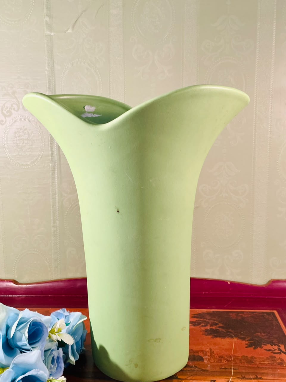 Green Flared Ceramic Vase – 12 Inch