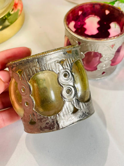 Silver-Tone Owl Crystal Candle Holders – 2 Pieces, 7 cm