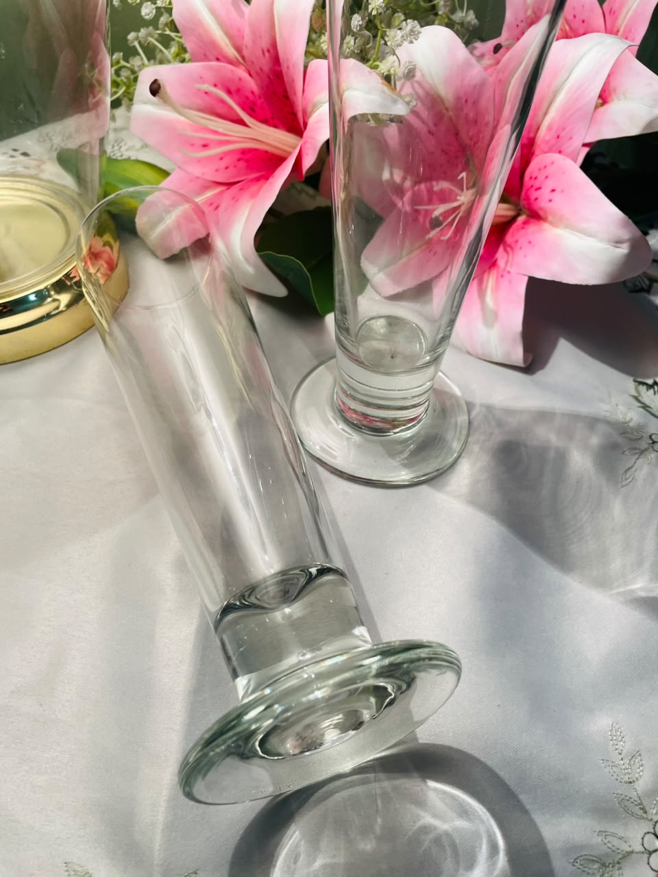 Pair of Tall Clear Crystal Pilsner Vase  Approx. 23 cm