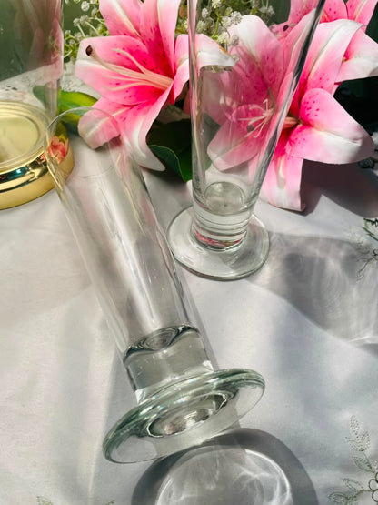 Pair of Tall Clear Crystal Pilsner Vase  Approx. 23 cm