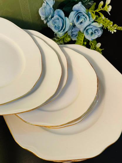 10 pcs White Porcelain Dinner & Quarter Plates Set Gold Trim