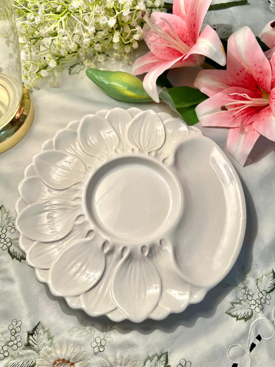 Large White Divided Floral Serving Platter 10" Made in Stoke England