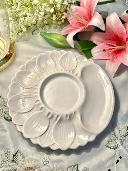 Large White Divided Floral Serving Platter 10" Made in Stoke England