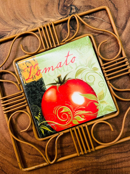 Vintage Tomato Tile Wall Decor with Metal Frame