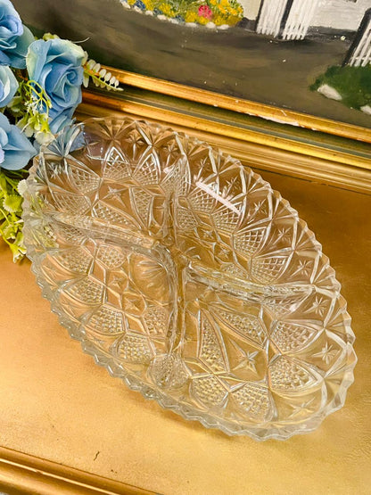Vintage Cut Glass Divided Serving Dish – Elegant Tableware