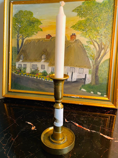 Vintage Brass Candlestick with Round Drip Tray – Classic Taper Holder