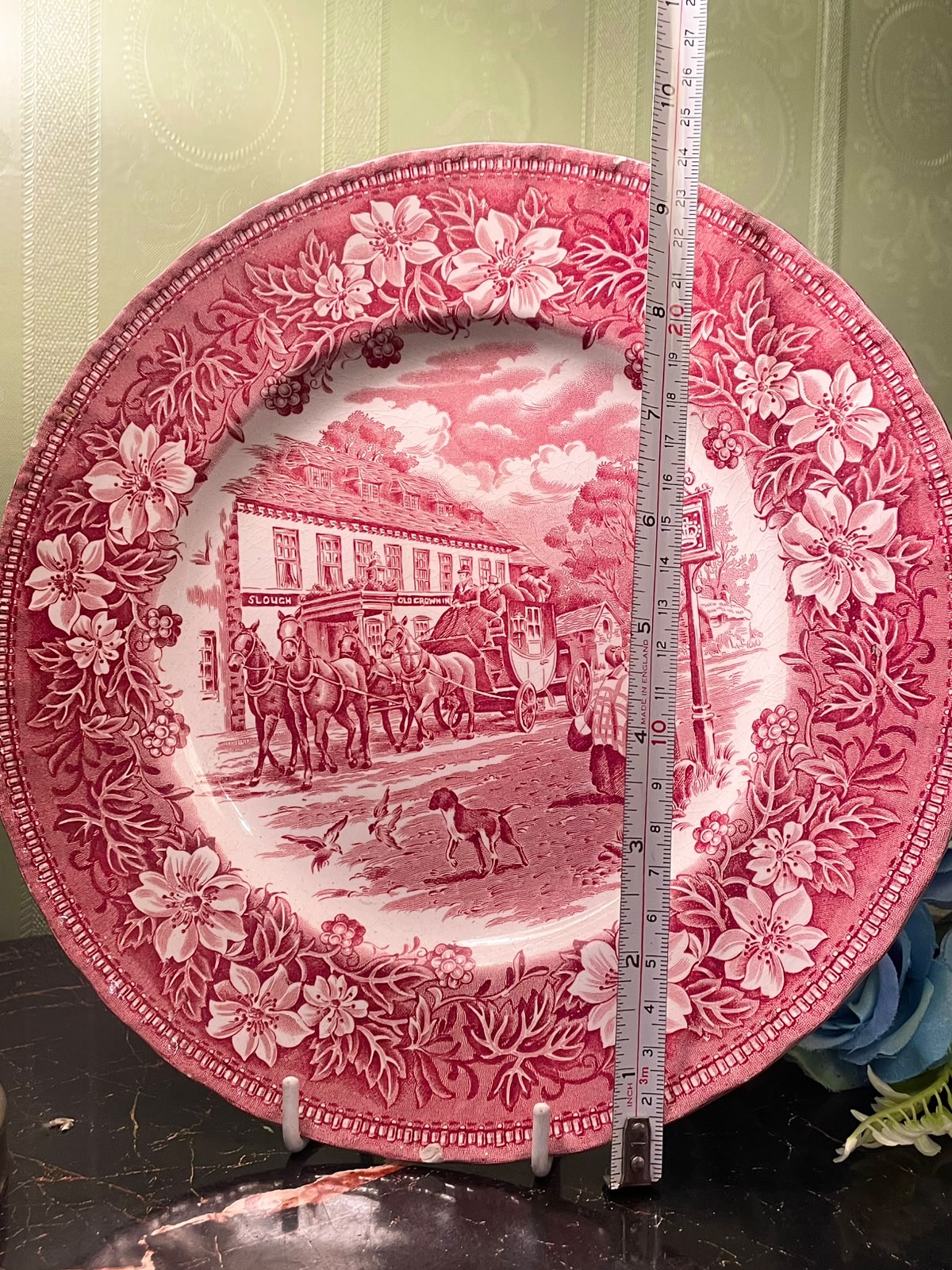 Royal Tudor Coaching Taverns Pink Transferware Plate 9 Inch