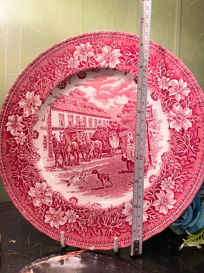 Royal Tudor Coaching Taverns Pink Transferware Plate 9 Inch