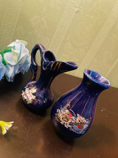 Vintage Cobalt Blue Mini Vase & Pitcher Set