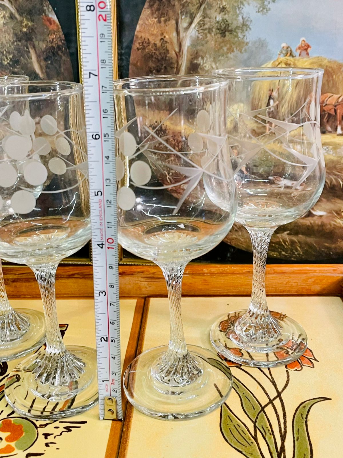 Vintage Etched crystal Glasses – Set of 4 | Twisted Stem Design