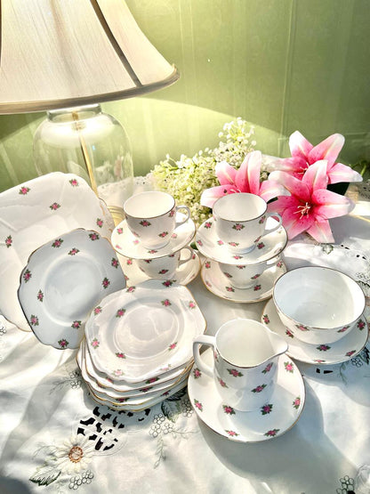 Vintage Pink Rose Tea Set with Gold Trim England