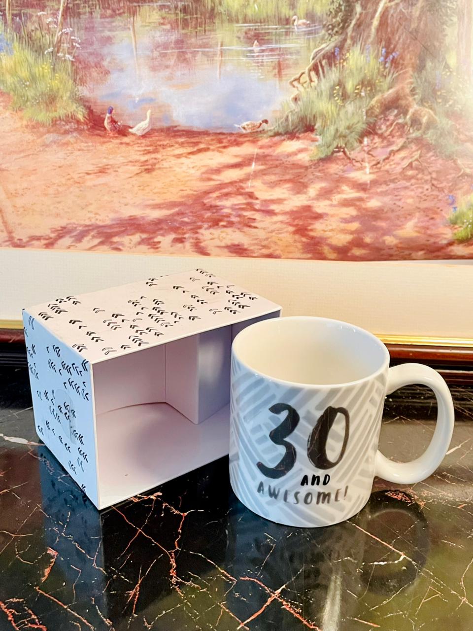 30th birthday mug, milestone birthday gift, 30 and awesome mug, hotchpotch london mug, luxe ceramic cup, birthday coffee mug, vintage gift finds, collectible mugs UK, 30 years old gift, birthday keepsake mug