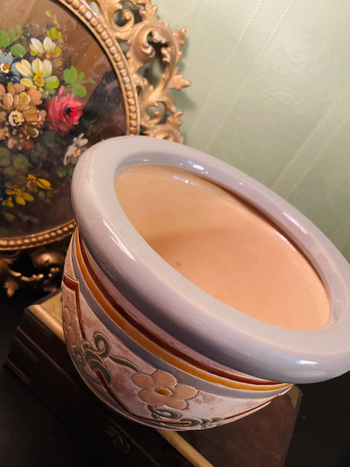 Vintage Stoneware Floral Planter Pot 7 Inch