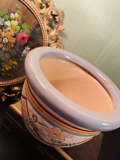 Vintage Stoneware Floral Planter Pot 7 Inch