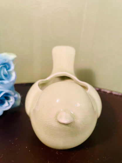 Vintage Ceramic Bird Planter – Cream Crackle Glaze, 6 Inch