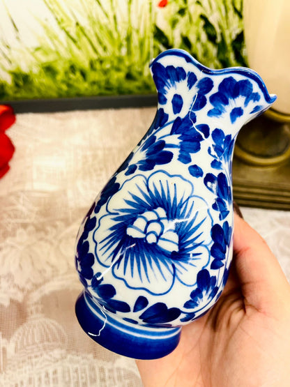 Blue & White Floral Ceramic Bud Vase 5"