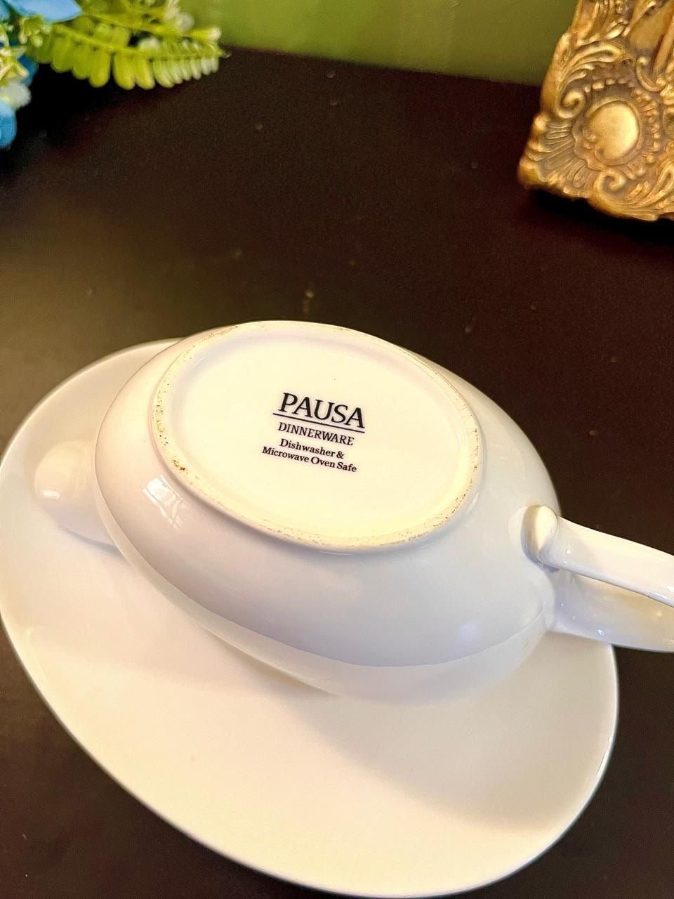 Vintage White Porcelain Gravy Boat Saucer 8 Inch