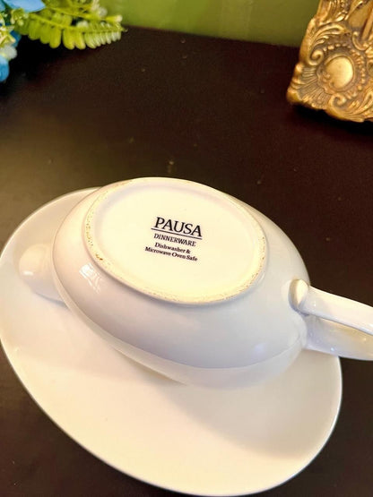 Vintage White Porcelain Gravy Boat Saucer 8 Inch