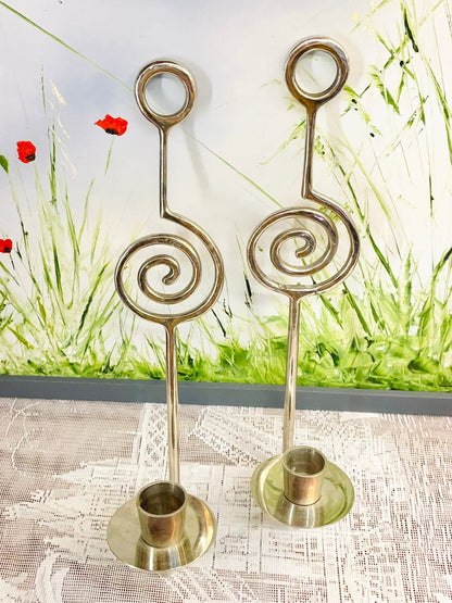 Vintage Brass Swirl Taper Candle Holders Pair