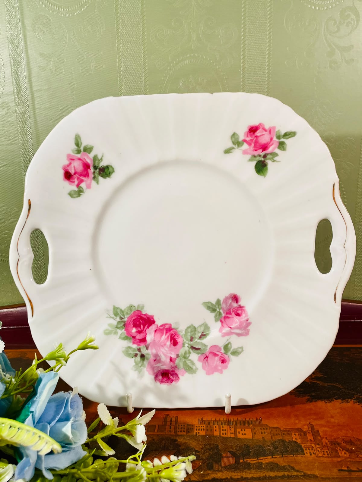 Pink Rose Handled Fine Bone China Serving Platter – 8 Inch