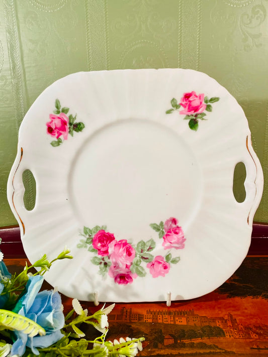 Pink Rose Handled Fine Bone China Serving Platter – 8 Inch