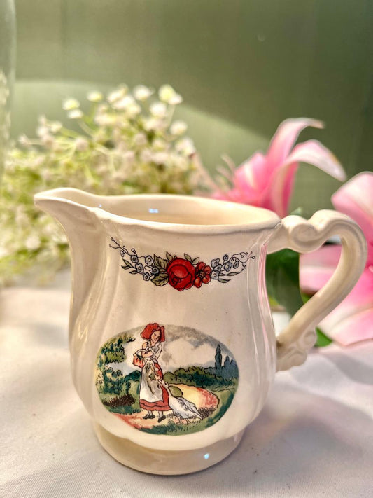 Sarreguemines France Cottage Scene Ceramic Jug – 4"