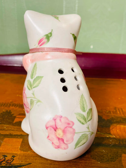 Vintage Floral Ceramic Cat Oil Burner 5 Inch