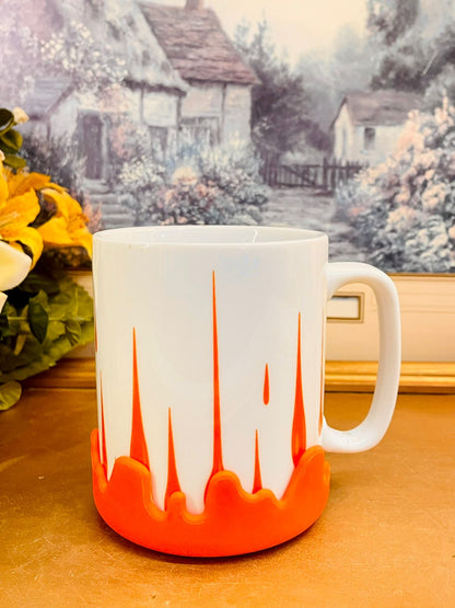 Modern Drip Design Ceramic Mug Orange White Coffee Cup
