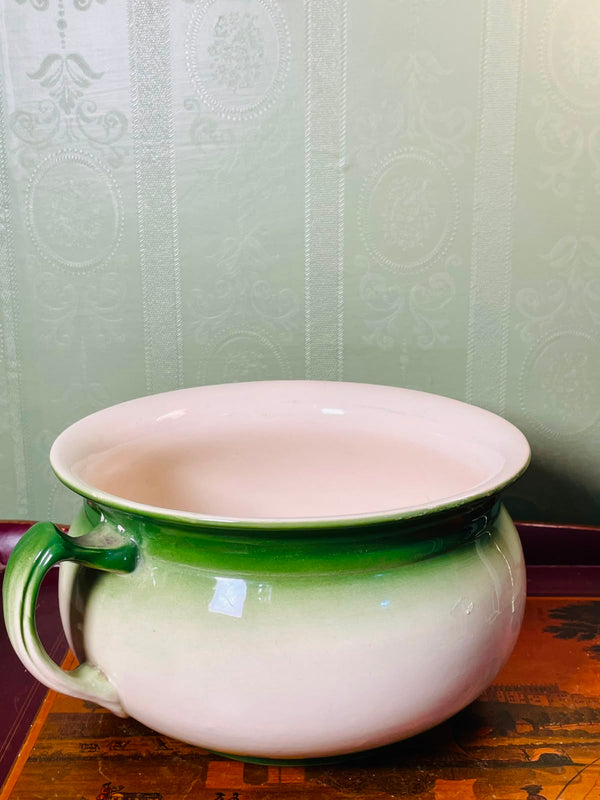 Green & Cream Handled decorative planter 11" Large
