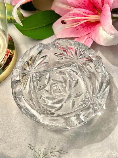 Vintage Clear Crystal Ashtray – 5 Inch Starburst Design