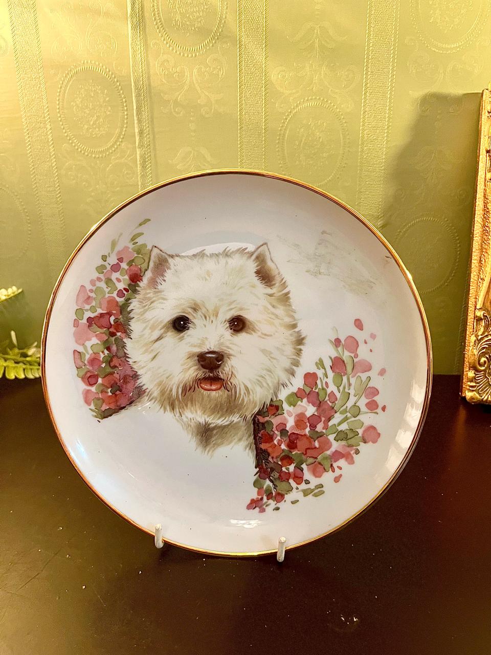 Vintage White Terrier Dog Bowl 8 Inch