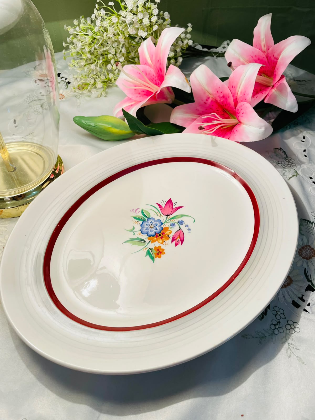 Vintage Floral Oval Serving Platter – 14 Inch
