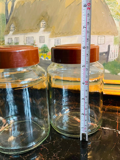 Vintage Glass Storage Jars with Brown Lids – Set of 2 (1kg capacity)
