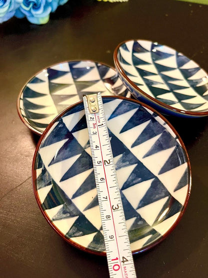 Set of 3 Blue and White Geometric Side Plates