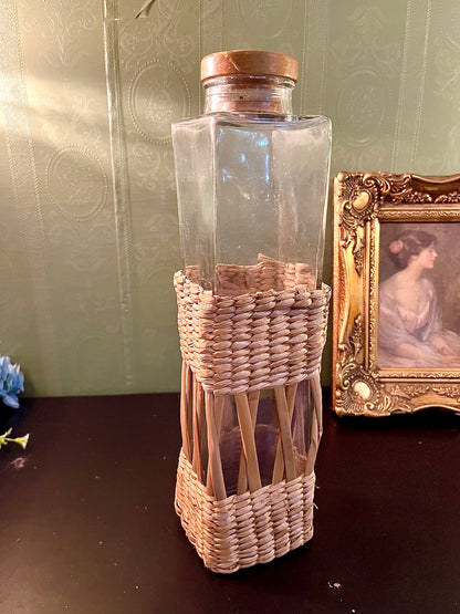Glass Bottle with Wicker Wrap 13 Inch