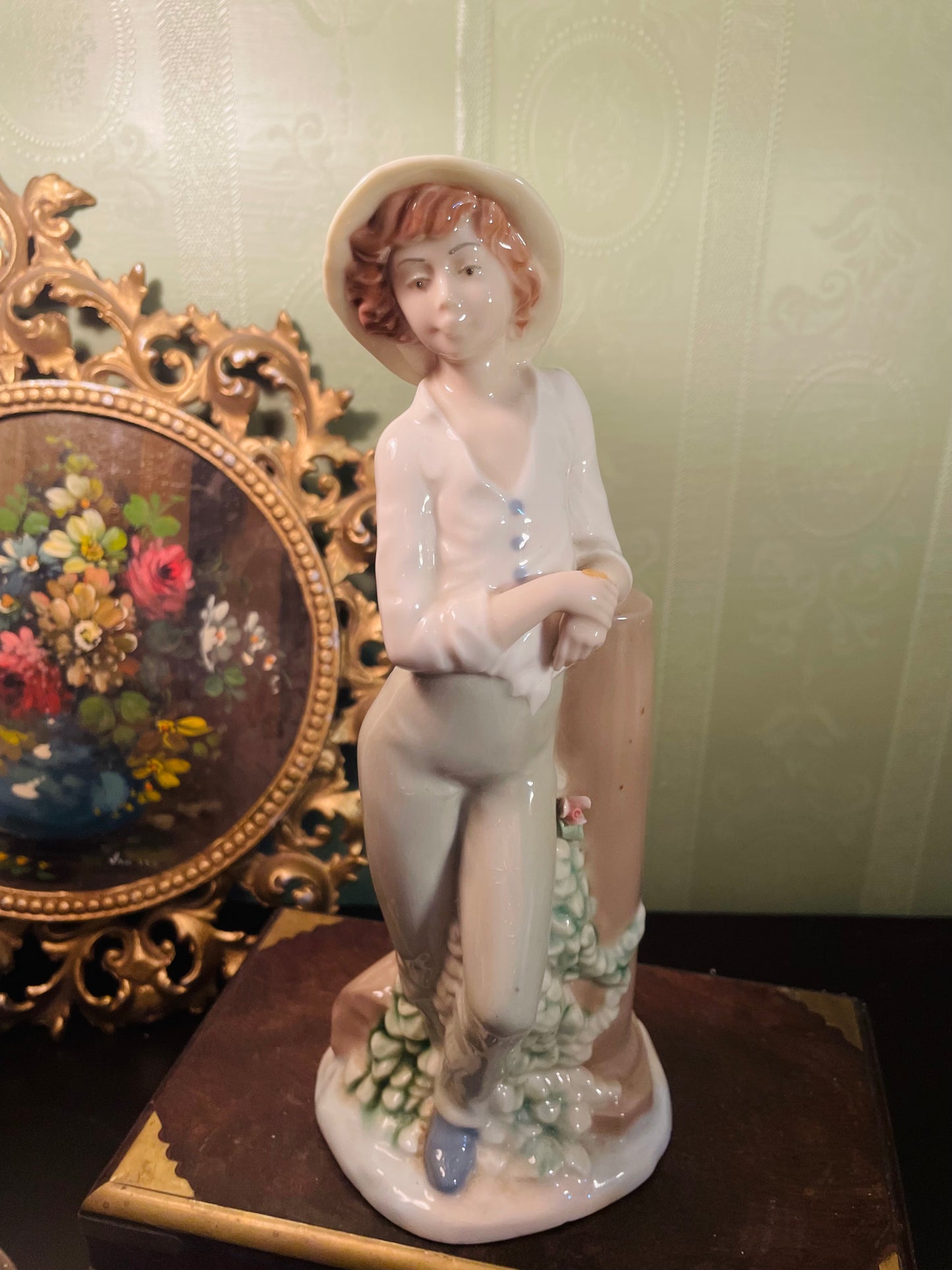 Porcelain Boy Figurine With Hat Decorative Collectible Ornament