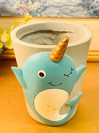Cute Narwhal Planter Ceramic Kids Animal Plant Pot