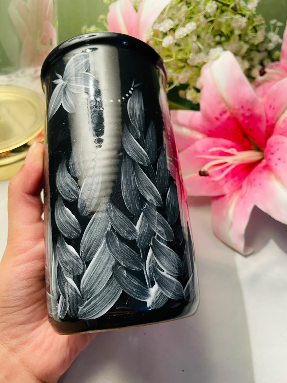 Black Botanical Decorative Vase Approx. 16 cm