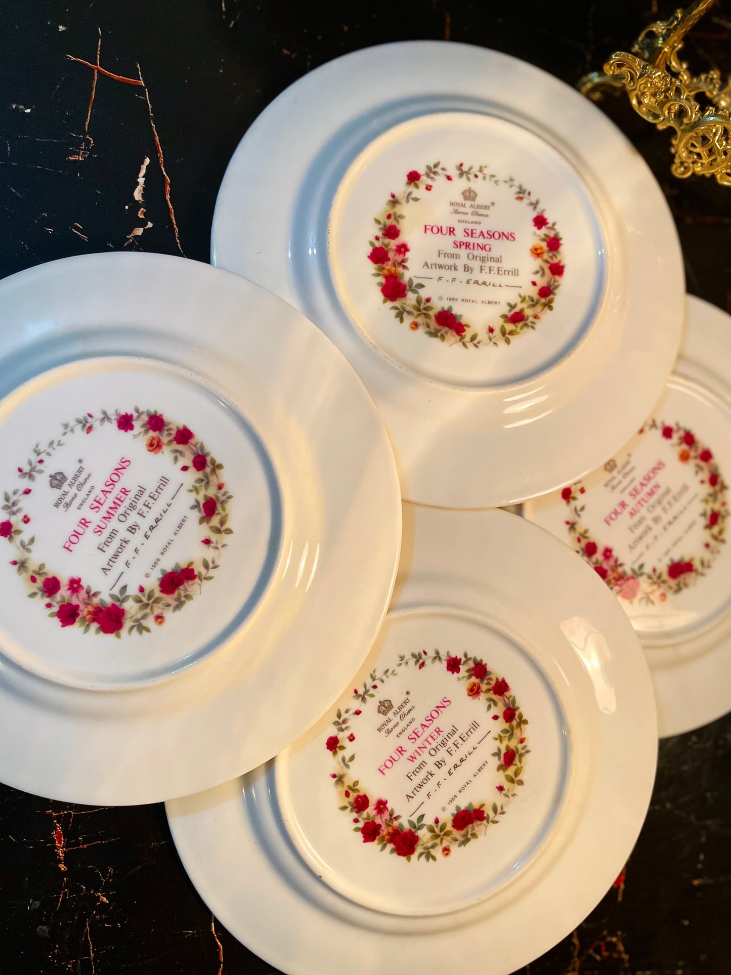 Royal Albert - Set of 4 - “Four Seasons” Decorative Plate by F.F. Errill | 22kt Gold Trim