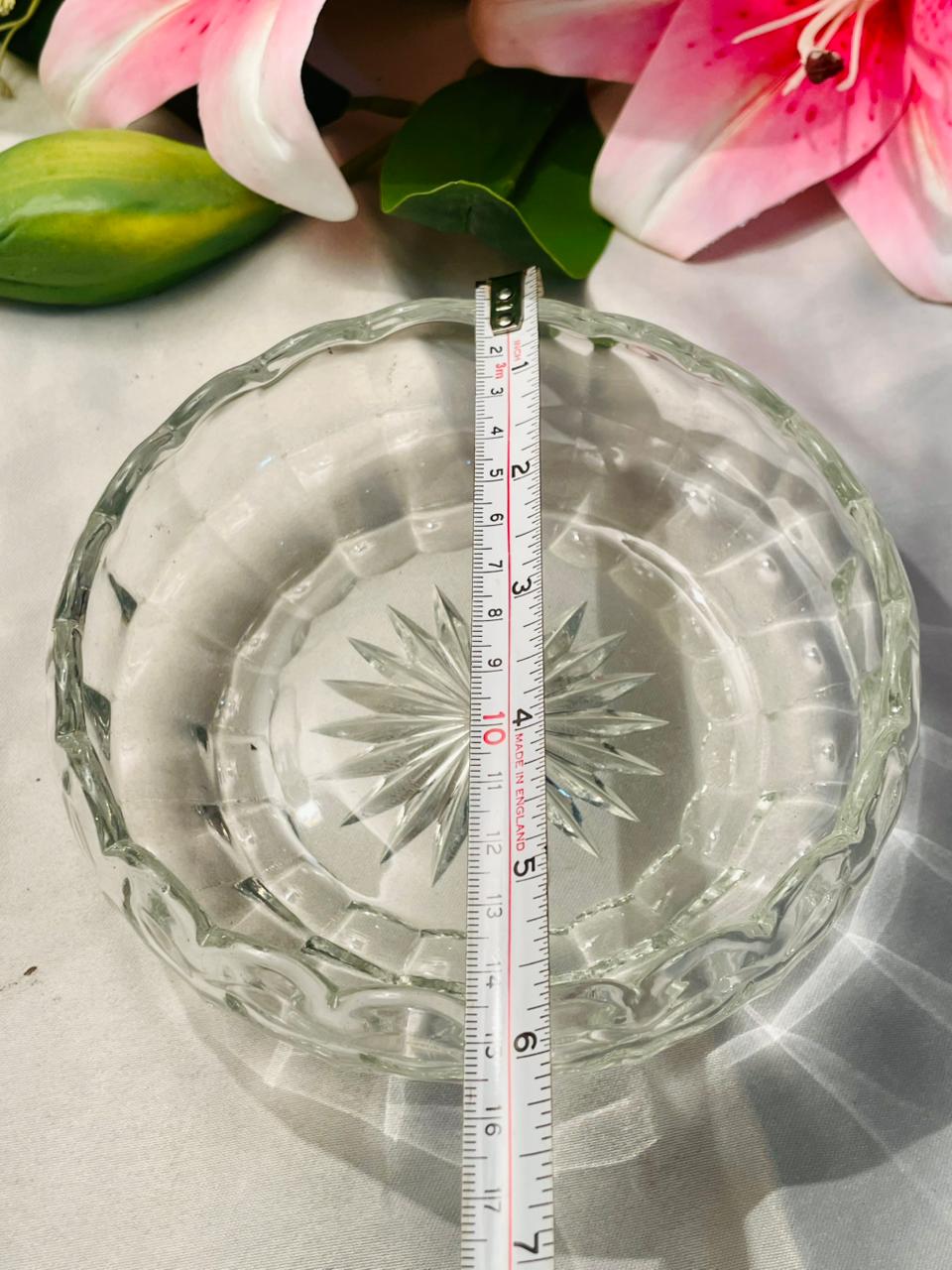 Vintage Clear Crystal Scalloped Starburst Serving Bowl, 17cm