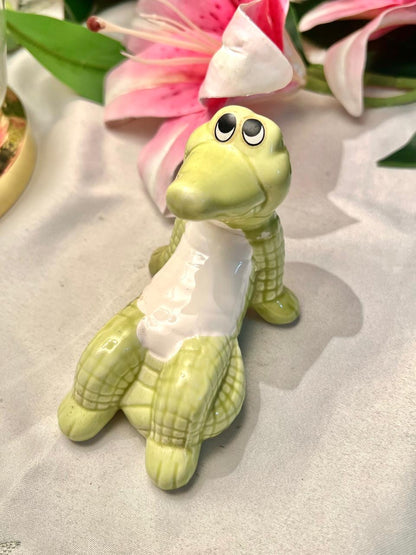 Green Crocodile Ceramic Figurine White Belly 12cm - 1 Piece