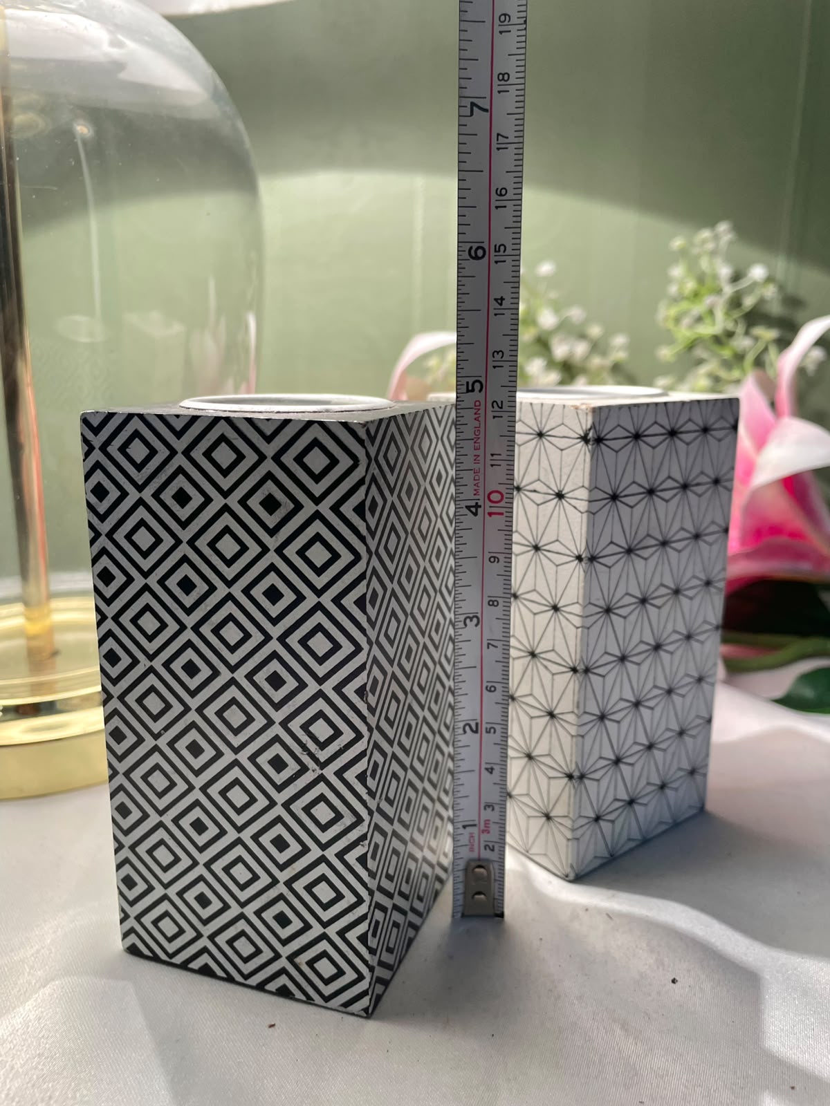 Set of 2 Geometric Candle Holders 4.5 Inch