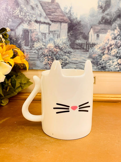 Cute Cat Ear Stoneware Mug White Animal Coffee Cup