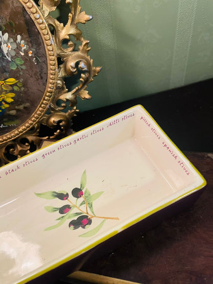 Vintage Olive Motif Ceramic Serving Dish 7 Inch
